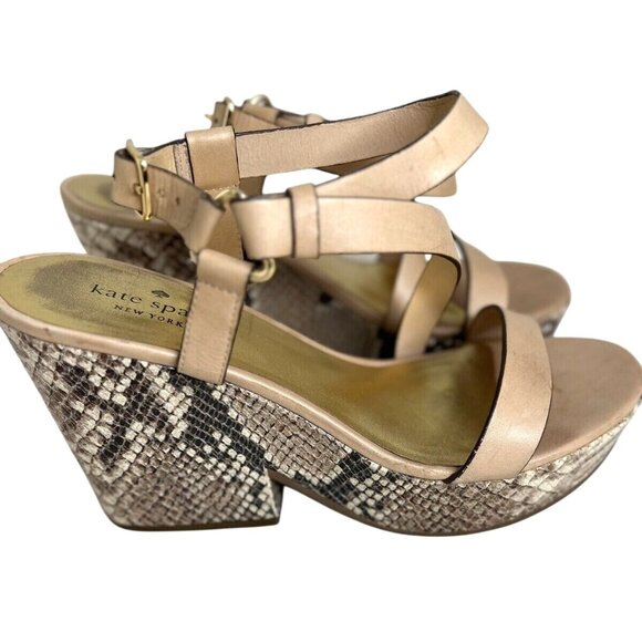 Kate Spade New York Womens Wedge Sandals Beige Snake Print Platform Size 7.5 M - Picture 2 of 6